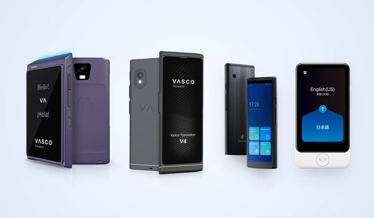 Сравнение на преносими преводачи: Vasco Translator Q1, Vasco Translator V4, Jarvisen и Pocketalk.